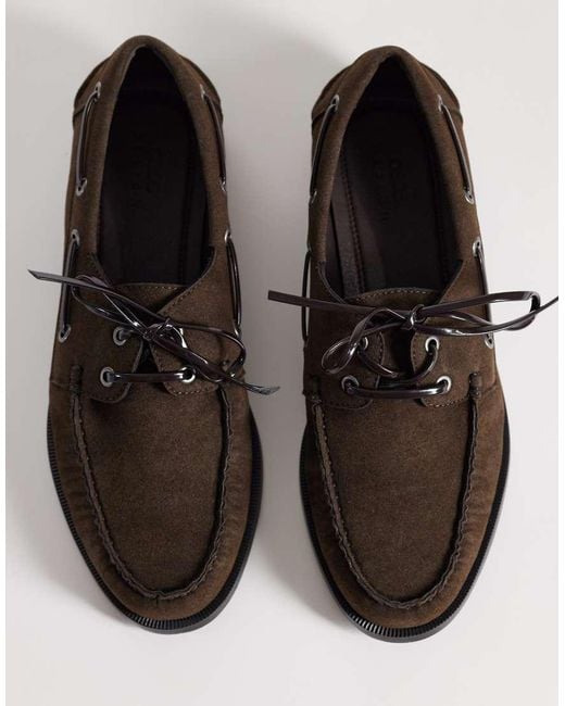 ASOS Brown Lace Up Boat Shoes With Ruching for men