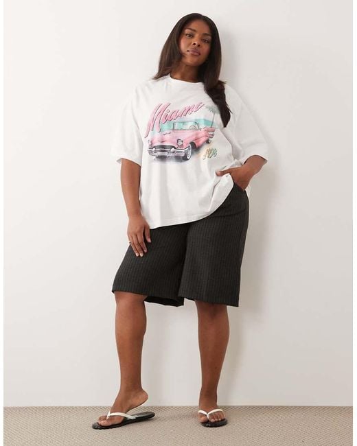 ASOS Asos Design Curve Oversized T-shirt With Pink Vintage Car Graphic