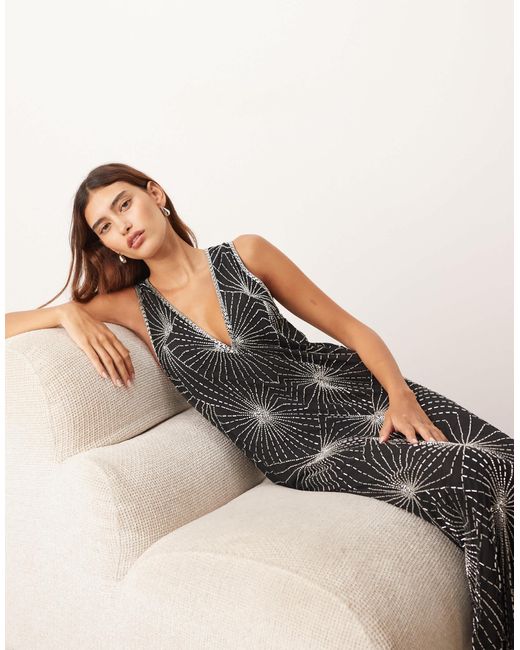 ARRANGE Black – deco – linear verziertes asymmetrisches midikleid