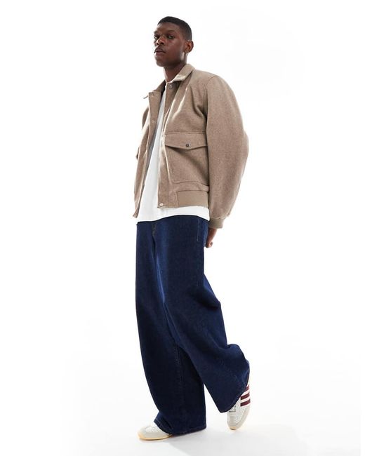 Jack & Jones Natural Faux Wool Bomber With Collar for men