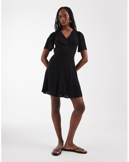 Vero Moda Black Button Through Mini Skater Dress