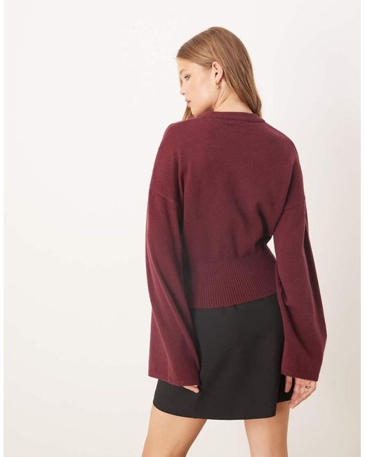 Gina Tricot Purple Crew Neck Wide Sleeve Fitted Knitted Jumper