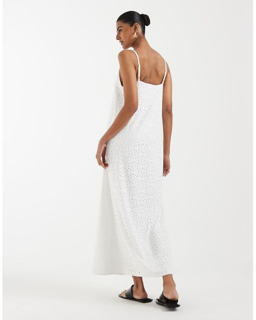 Vero Moda White Jersey Floral Broderie Cami Midi Dress