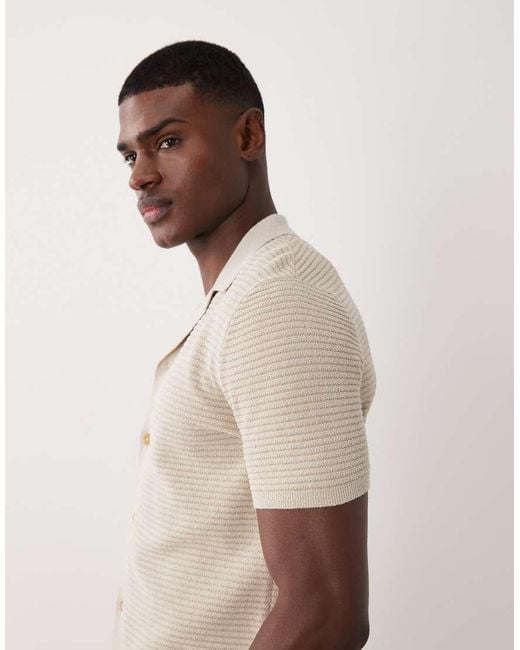 Mango Natural Ribbed Button Through Short Sleeve Poloshirt for men
