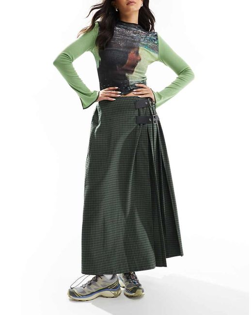 Collusion Green Checked Maxi Skirt Kilt