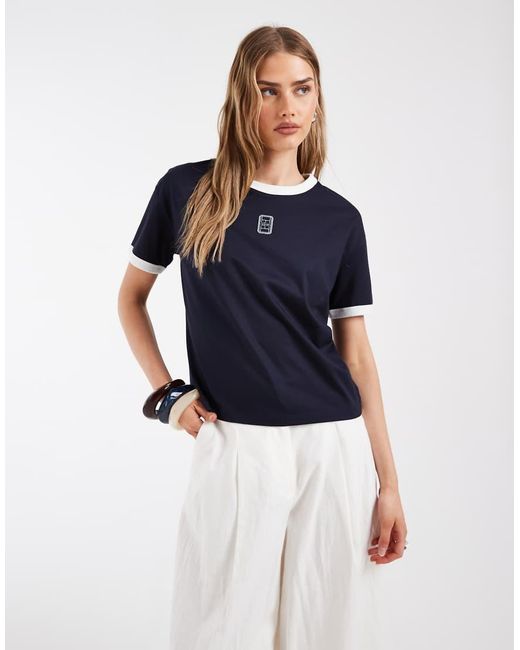 Lacoste Blue Central Logo Ringer T-Shirt