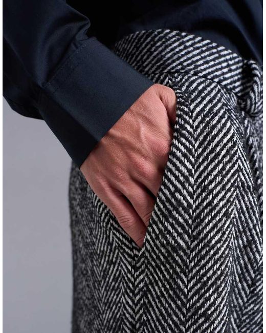 Topman Metallic Wide Leg Wool Blend Herringbone Trousers for men