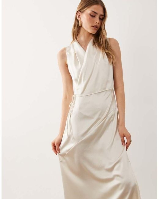 ASOS Natural Satin Wrap Top Midi Dress