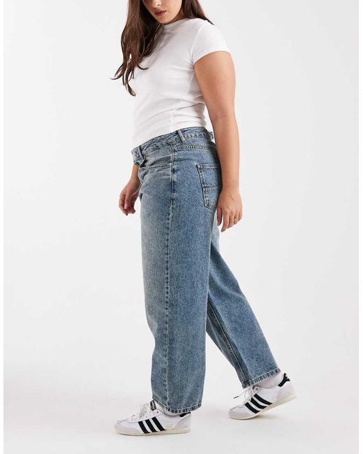 ASOS Blue Asos Design Curve Ankle Grazer Barrel Jeans With Cinch Waist