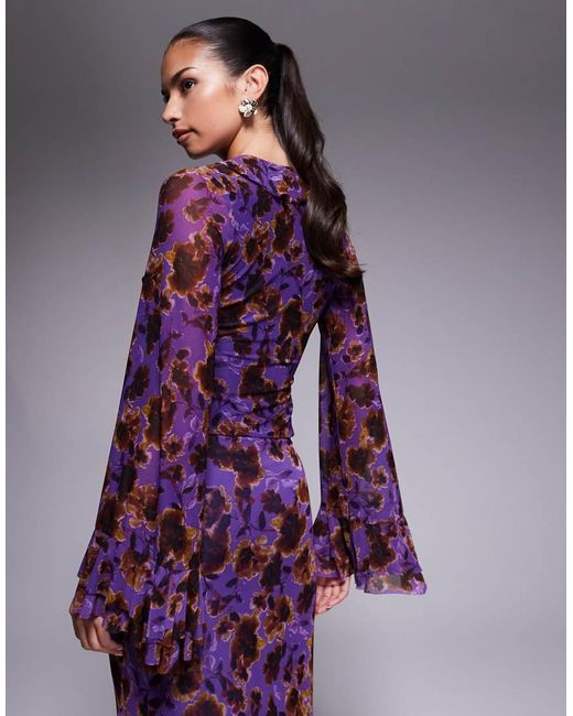 AFRM Purple Knitted Lace Up Bell Sleeve Top Co-ord