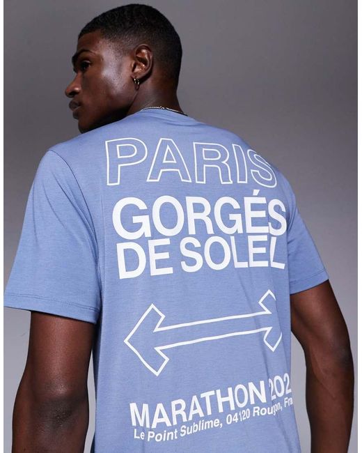 4505 Blue Quick Dry Performance Jersey Back Graphic Oversized Running T-shirt for men