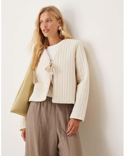 Vila Natural Tie Front Quilted Jacket