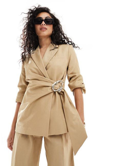 & Other Stories Natural Co-ord Linen Blend Blazer With Front Buckle Detail
