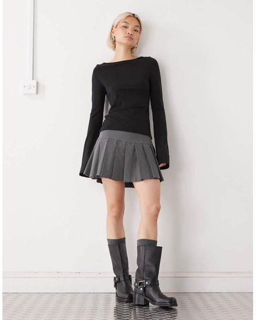 Weekday Black Annie Super Soft Long Sleeve Boat Neck Top