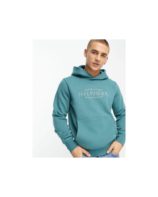 Tommy Hilfiger Curve Logo Hoodie in Blue for Men |