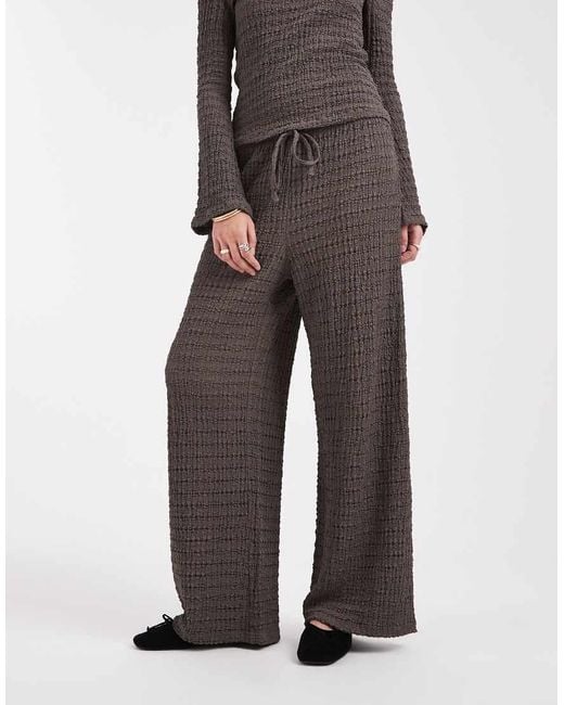 ASOS Gray Mix & Match Textured Tie Waist Wide Leg Trousers