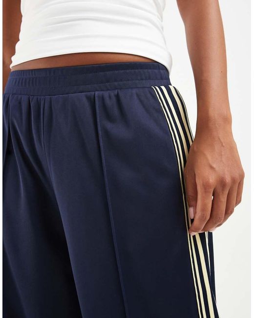 Only Petite Blue Wide Leg Satin Trousers With Side Stripe