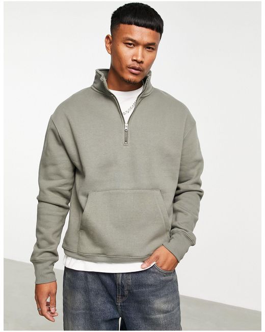 Pull&Bear Gray Half Zip Sweatshirt for men