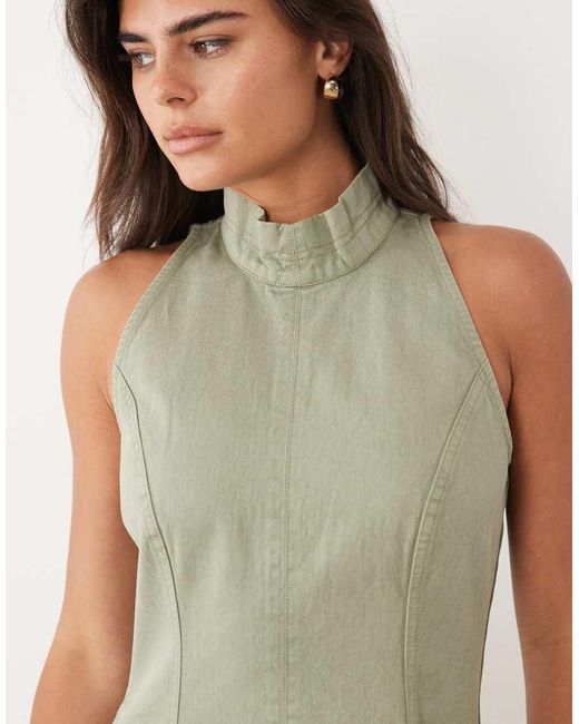 ASOS Green Heavy Twill Funnel Neck Seamed Mini Dress