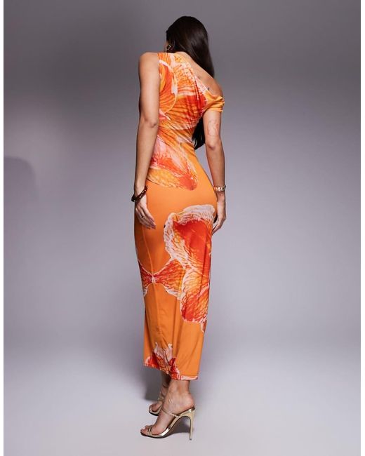 Kaiia Orange Exclusive Double Layered Slinky Drape Off Shoulder Maxi Dress