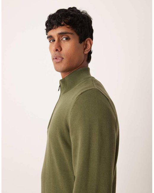 Barbour Green Cotton Half Zip Knitted Jumper for men