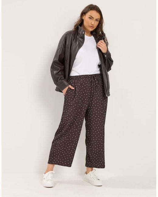 Yours Clothing Brown Polka Dot Barrel Trousers
