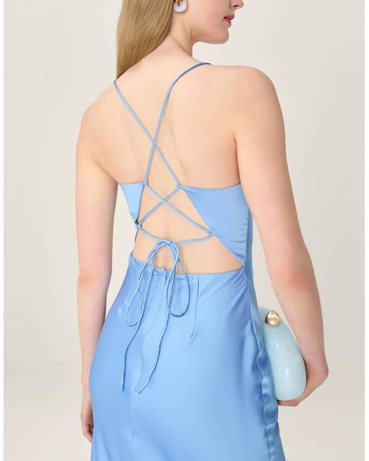 OMNES Blue Dresses Ginny Satin Maxi Dress With Tie-Back