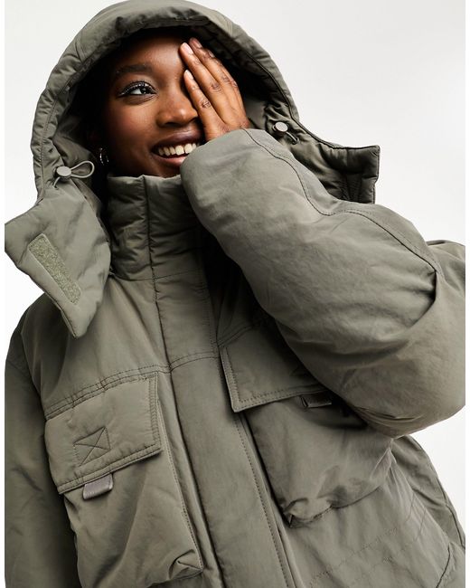 Weekday Attila Padded Parka With Utility Pockets in Grey Lyst