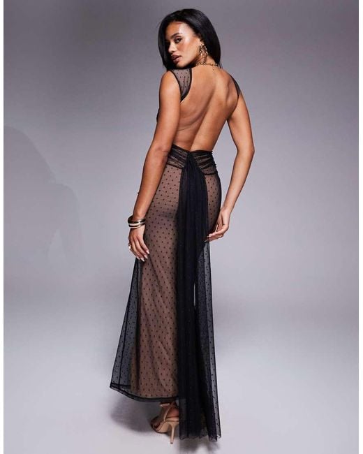 ASOS Hoogsluitende Maxi Jurk Van Mesh Met Gedrapeerde, Gekruiste Voorkant in het Brown
