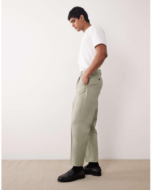 ASOS Natural Relaxed Tapered Linen Rich Suit Pants for men