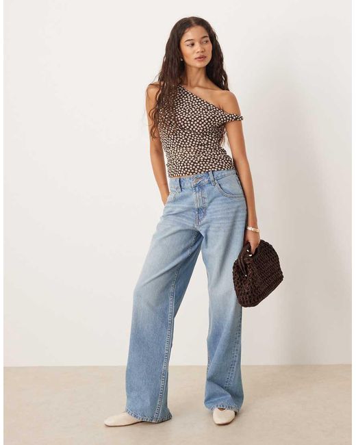 Abercrombie & Fitch Asymmetrische Gerimpelde Top Van Mesh Met Bruine Stippen in het Brown