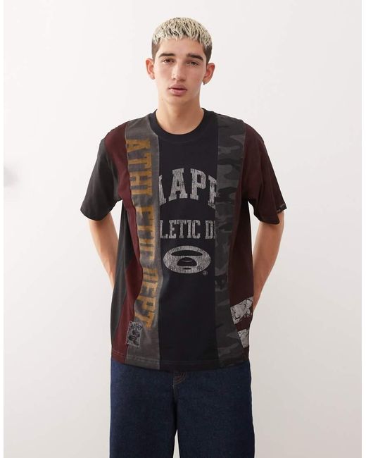 Aape By A Bathing Ape Black Aape By A Bathing Ape Boxy Oversized Spliced T-shirt for men