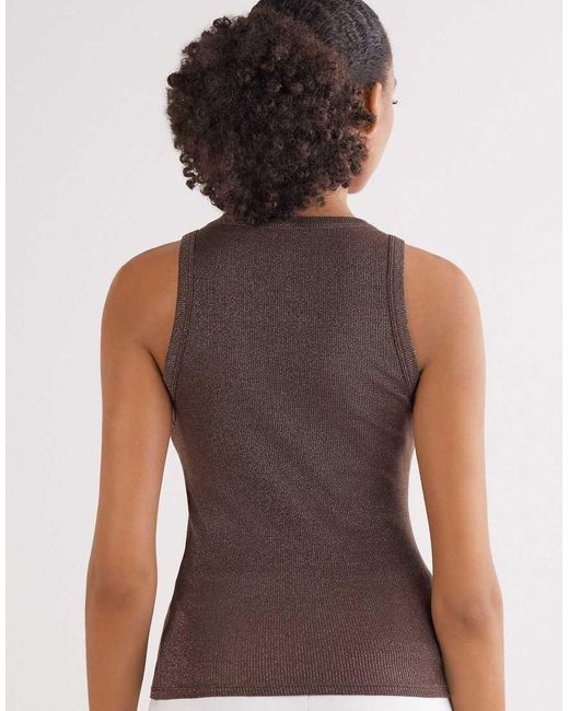 Intimissimi Gray Ribbed Lamé Cotton Vest Top