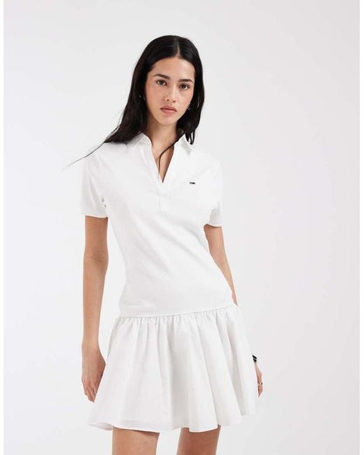 Tommy Hilfiger White Ribbed Poplin Polo Dress