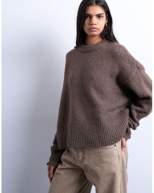 TOPSHOP Brown – ultimate – flauschiger strickpullover aus wollmix