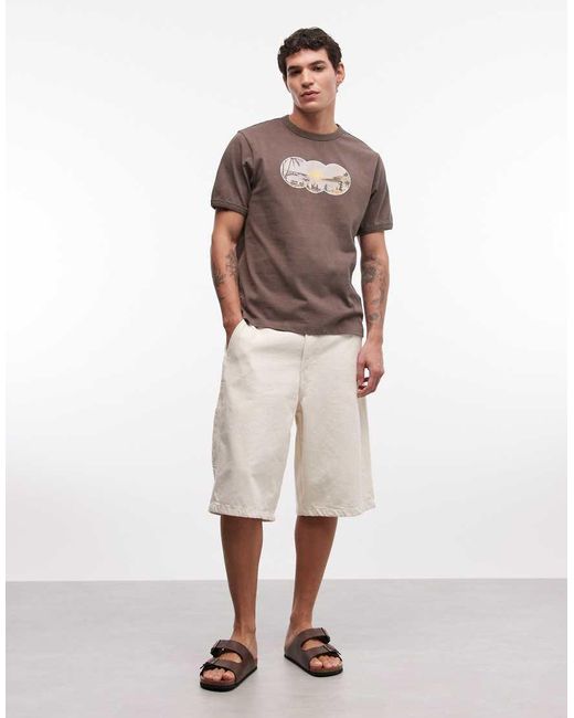 ASOS Brown Heavyweight Boxy Oversized T-shirt With Beach Front Graphic for men