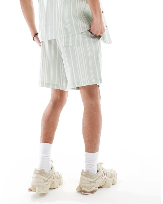 New Look White Linen Look Stripe Shorts Co-ord for men