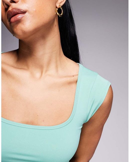 4505 Green Active Square Neck Cap Sleeve Top