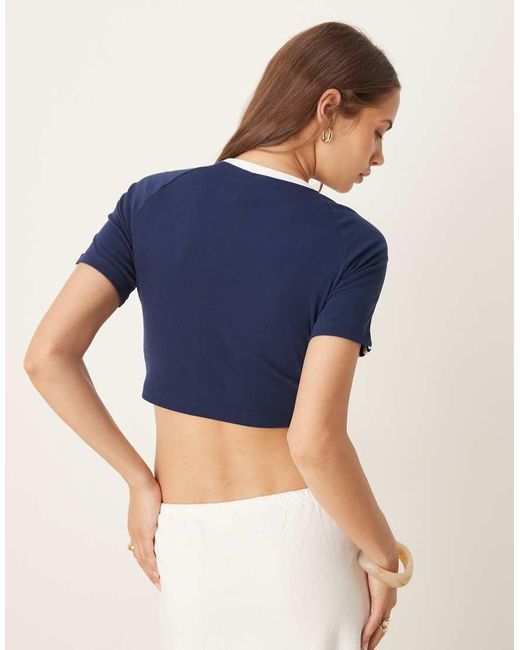 Adidas Originals Blue Adicolor 3 Stripe Cropped T-shirt