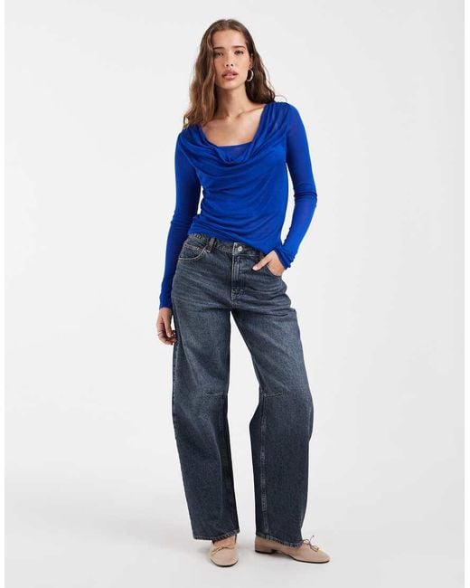 ASOS Blue Fine Knit Cowl Neck Drape Top