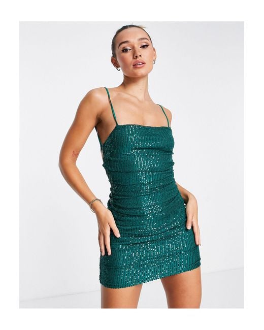 Lola May Green Sequin Strappy Back Mini Dress