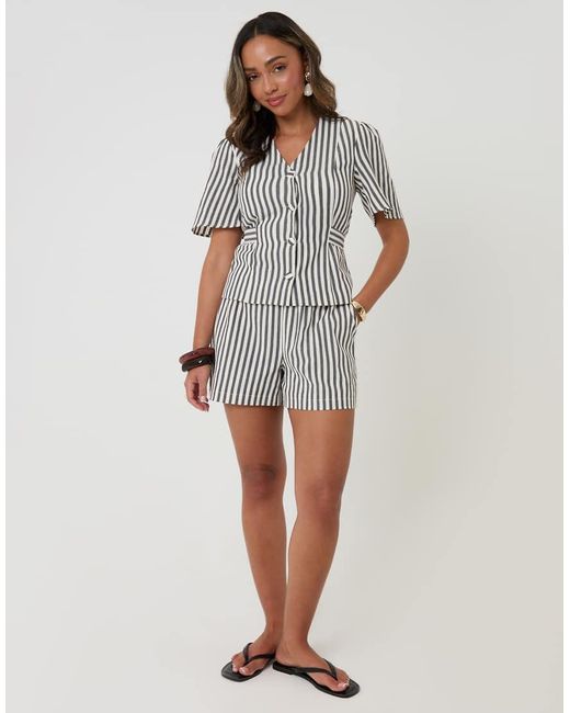 Threadbare White Stripe Flutter Sleeve Top