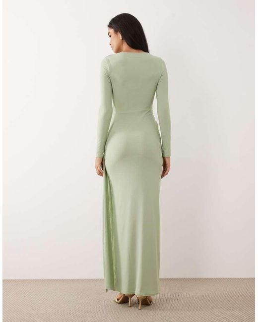ASOS Green Mesh Long Sleeve Maxi Dress