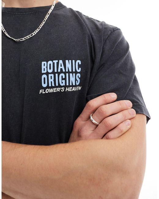 Pull&Bear Blue Botanic Origin Printed T-shirt for men