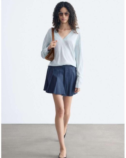& Other Stories White Pure Merino Wool Deep V-neck Argyle Jumper