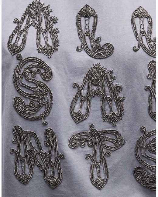 AllSaints Gray Ella Lisa Short Sleeve Embellished Logo T-shirt