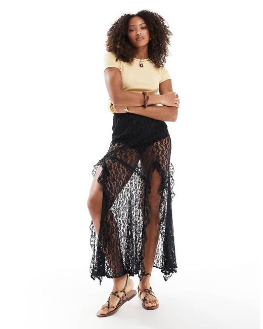 ASOS White Lace Ruffle Maxi Skirt