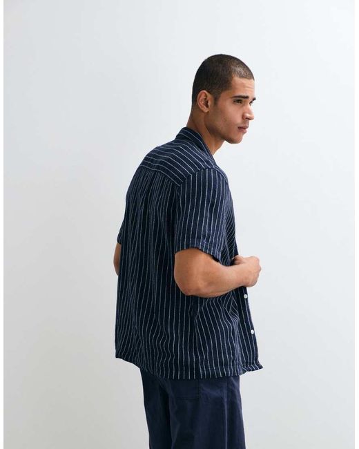 ASOS Blue Regular Fit Linen Blend Stripe Shirt for men