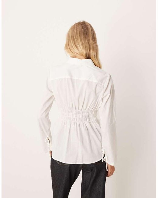 Cotton On White Gathered Long Sleeve Shirt