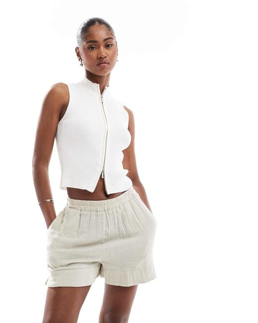 Brave Soul White Ribbed Knitted Waistcoat With Zip